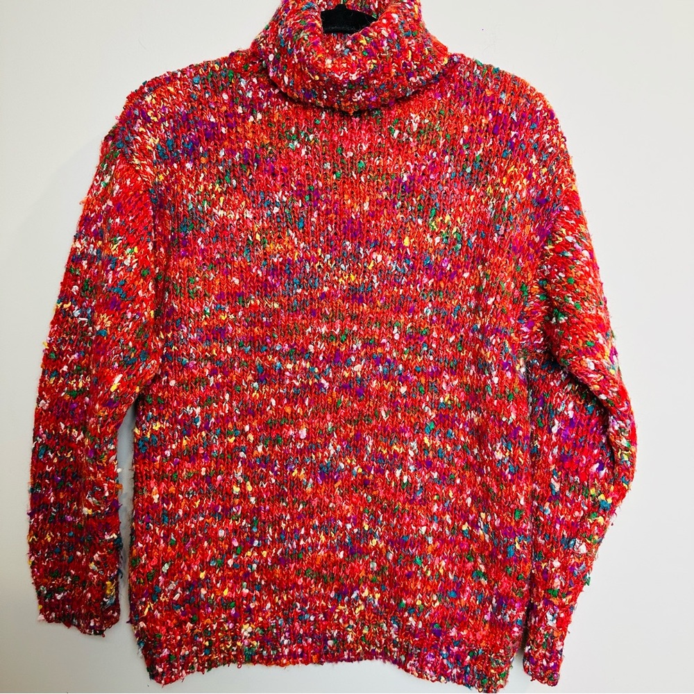 Vtg Illustrations Multicolored Confetti Yarn‎ Knitted Turtleneck Sweater S.A162